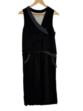 WAYNE BRAND Silk DRESS Black Sleeveless Size 4 Sheath V-neck Elegant Luxury